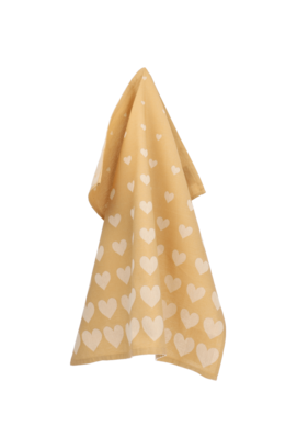 Bunzlau Castle Hearts theedoek 65x65 Yellow