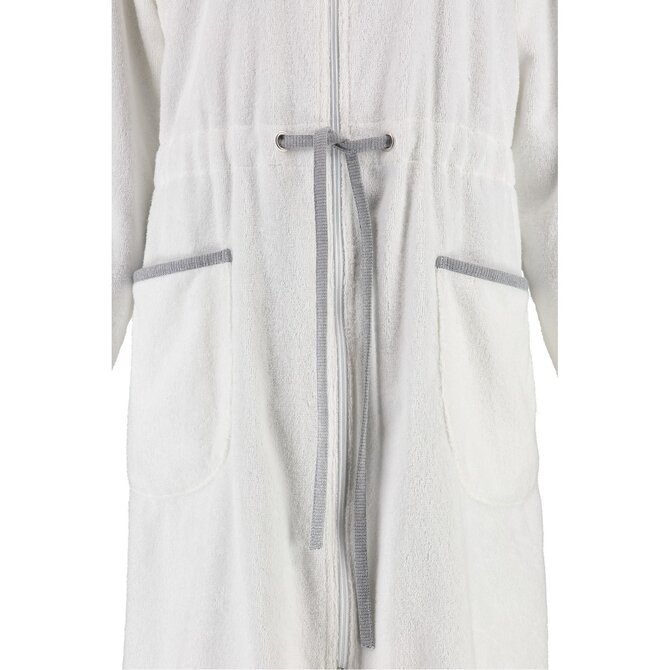 Cawö Dames Badjas met Capuchon en Rits 4103  Wit/grijs 46