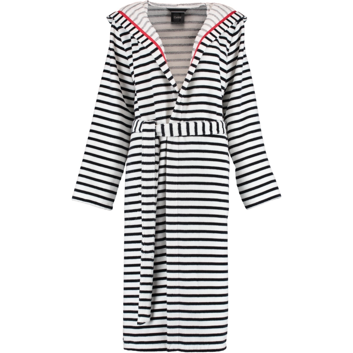 Cawö Dames Badjas kort met Capuchon en Ritssluiting 1244 Schwarz-weiss