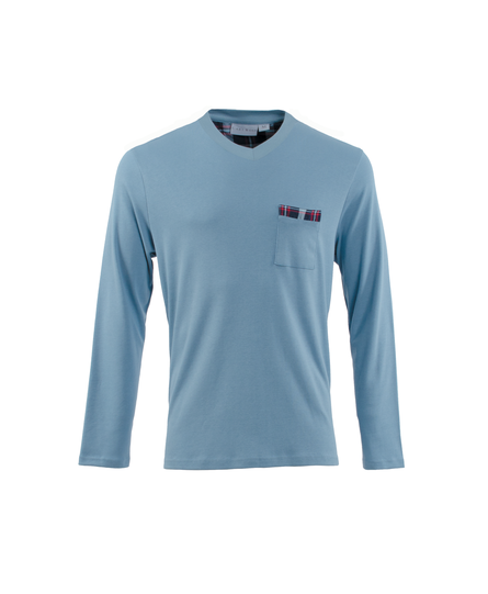 Carl Ross Heren T-Shirt v-neck  light blue/night blue L