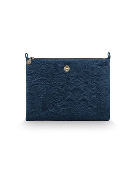 Pip Studio Cosmetic Flat Pouch Large Velvet Quiltey Days Blue 30x22x1cm