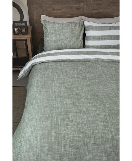 Rivièra Maison Lindy Lines Dekbedovertrek - Grey Green 140x200/220 cm