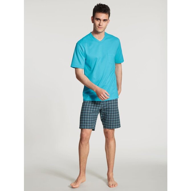 Calida herenpyjama 40567 kort button blue