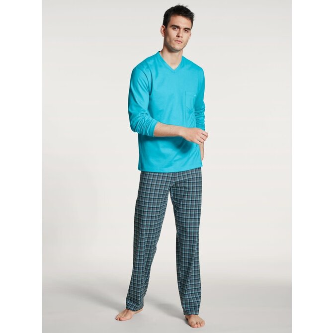 Calida herenpyjama 40667 lang button blue
