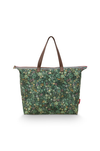 Pip Studio Tutti i Fiore Tote Bag - Schoudertas - Groen - Vegan Imitatieleer - 17 Liter