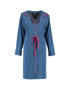 Cawö Dames Badjas met Capuchon, band en rits 821 - Blau-beere  XL