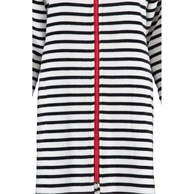 Cawö Dames Badjas kort met Capuchon en Ritssluiting 1244 Schwarz-weiss  46