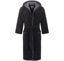 Morgenstern herenbadjas met capuchon Daniel chromezwart/petrol Maat M