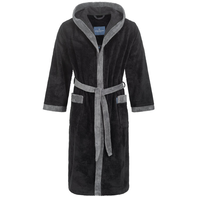 Morgenstern herenbadjas met capuchon Elio 2 zwart Maat XL Morgenstern herenbadjas met capuchon Elio 2 zwart Maat XL