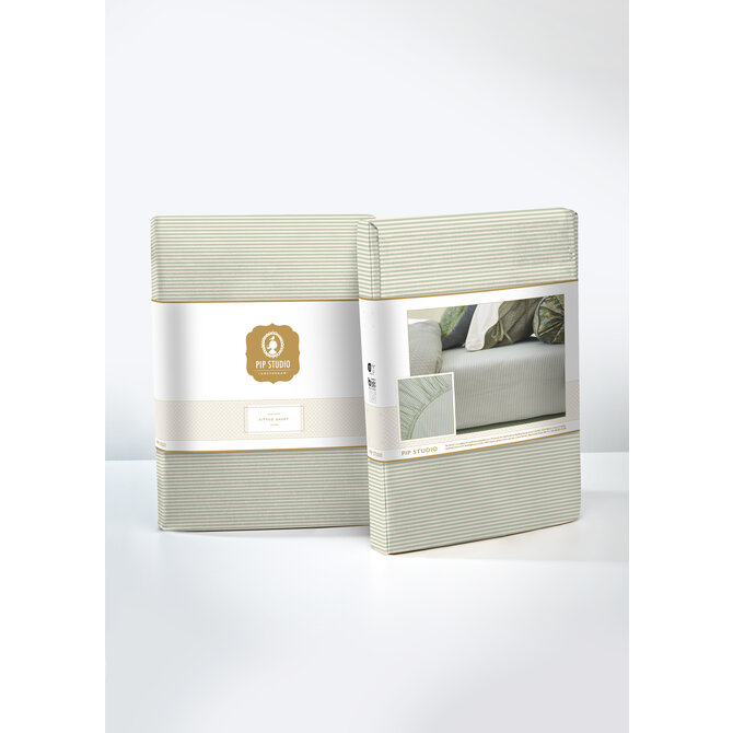 Pip Studio Hoeslaken Duo Stripe Green 100x200 cm Hoekhoogte 25 cm