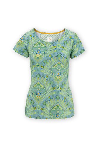 Pip Studio Pip Studio Tilly Short Sleeve Top Alba Blue Green L