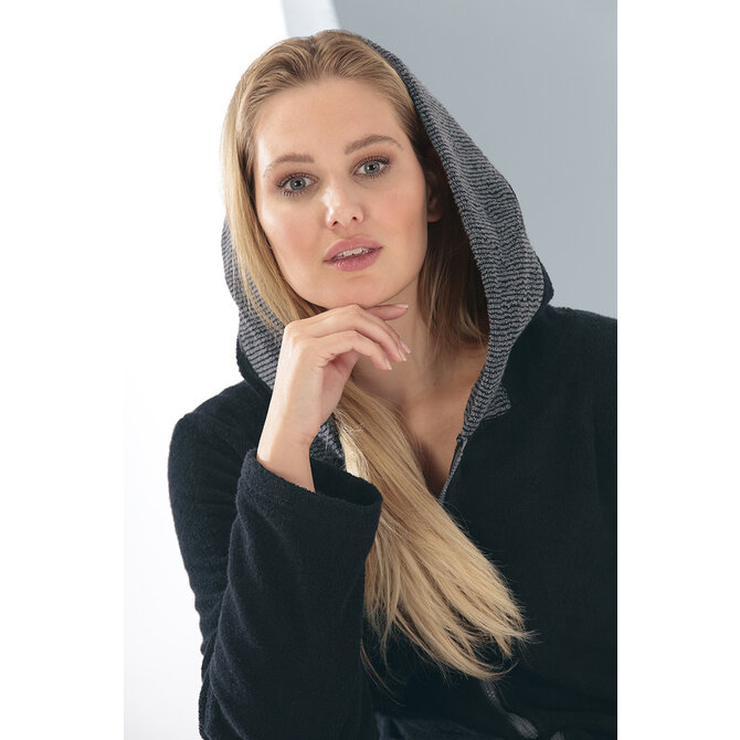 Cawö Badjas met capuchon en rits 5108 Uni  schwarz 44/46