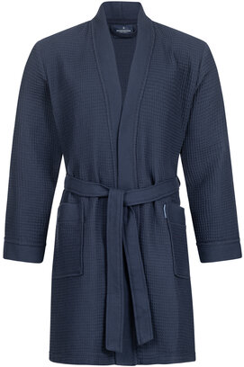 Morgenstern badjas Sascha Kimono wafelstof kort 100cm Navy Blue S