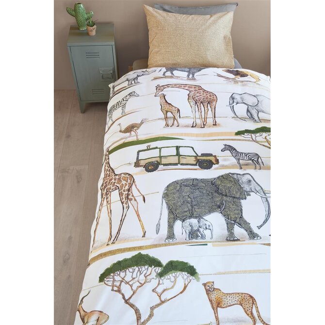 Beddinghouse x Hanneke de Jager Kinderdekbedovertrek Jeep Safari Naturel 120x150