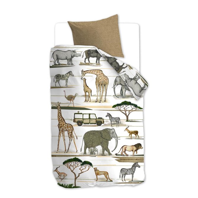 Beddinghouse x Hanneke de Jager Kinderdekbedovertrek Jeep Safari Naturel 120x150