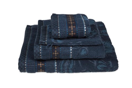 Pip Studio Pip Studio Jasmin Jacquard handdoek Donkerblauw 55x100 cm