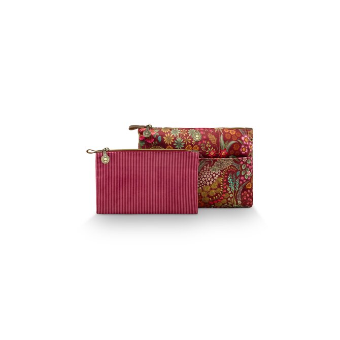 Pip Studio Caryn Cosmetic Bag Combi Querida Velvet Red 26x7.5x18cm/22x1x13cm