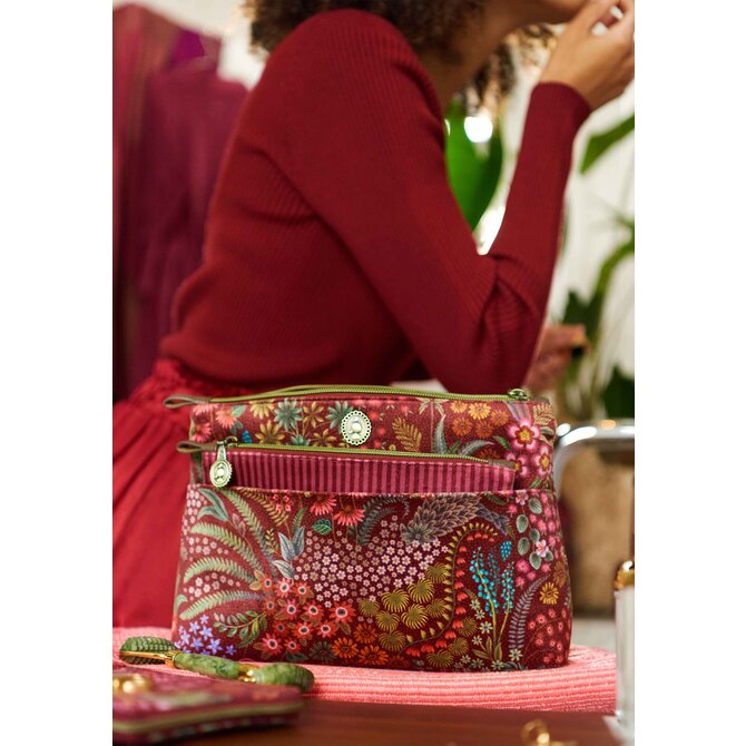 Pip Studio Caryn Cosmetic Bag Combi Querida Velvet Red 26x7.5x18cm/22x1x13cm