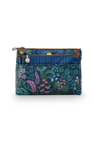 Pip Studio Caryn Make up tasje - Querida Velvet Toilettas - Donkerblauw - 26x7.5x18cm