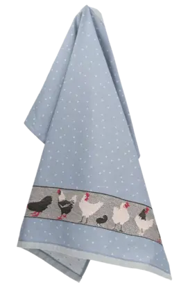 Bunzlau Castle Theedoek Chickens Grey-Blue