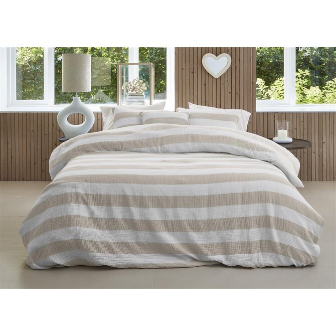 Riviera Maison Dekbedovertrek Striped - Zand 240x200/220 cm