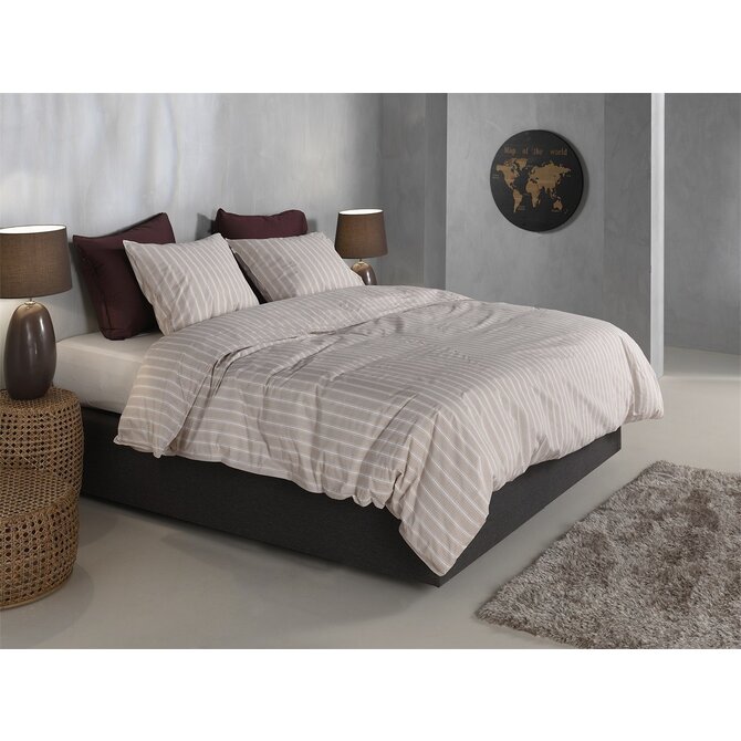 Zohome Righe di Percalle Dekbedovertrek 240x200/220 Light Taupe Zohome Righe di Percalle Dekbedovertrek 240x200/220 Light Taupe