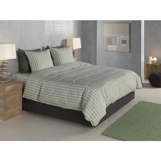 Zohome Righe di Percalle Dekbedovertrek 240x200/220 Smokey Green Zohome Righe di Percalle Dekbedovertrek 240x200/220 Smokey Green