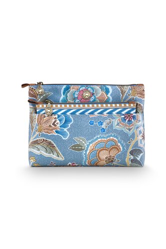 Pip Studio Pip Studio Caryn Cosmetic Bags Combi Matata Blue 26x7.5x18cm/22x1x13cm