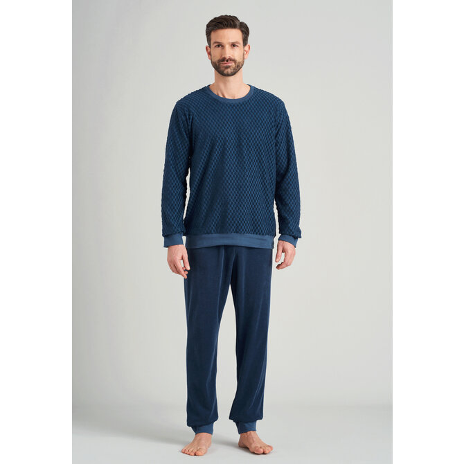 Schiesser heren pyjama lang 175603 jeansblue