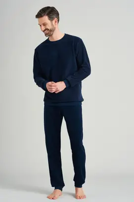 Schiesser heren pyjama lang 175605 nachtblauw