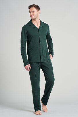Schiesser heren pyjama lang 175638 donkergroen