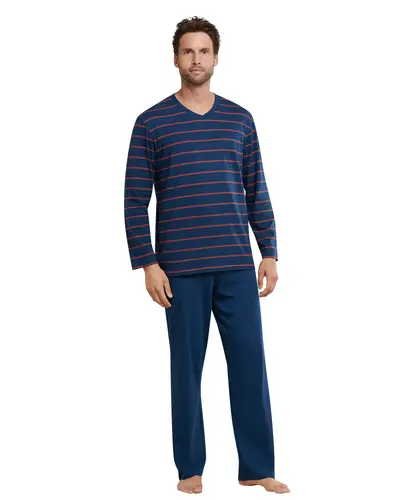 Schiesser Schiesser Pyjama 159622 heren blauw/rood