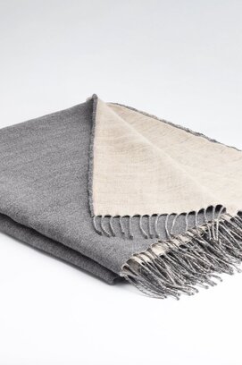 McNutt of Donegal plaid linen/lambswool reversible 140x200 Feather grey