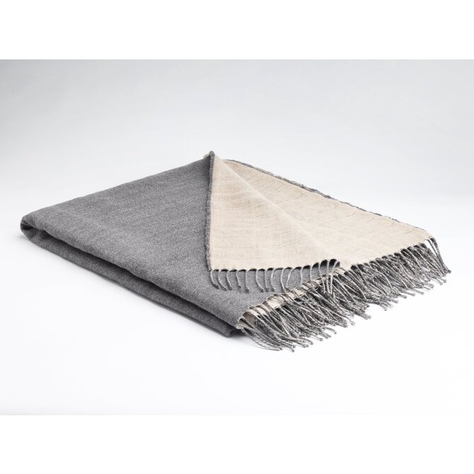 McNutt of Donegal plaid linen/lambswool reversible 140x200 Feather grey