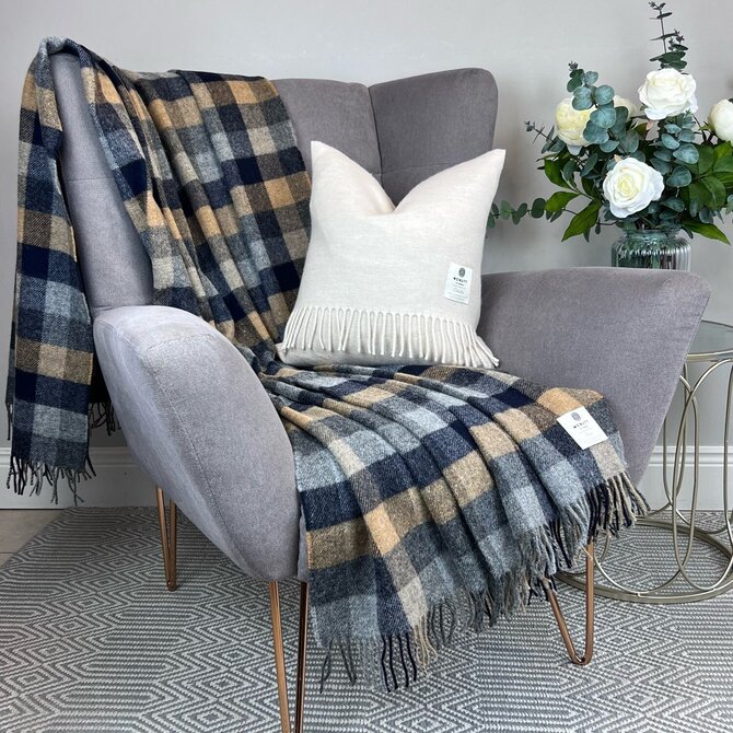McNutt of Donegal  plaid pure wool Home 145x200 Mustard Navy block McNutt of Donegal  plaid pure wool Home 145x200 Mustard Navy block