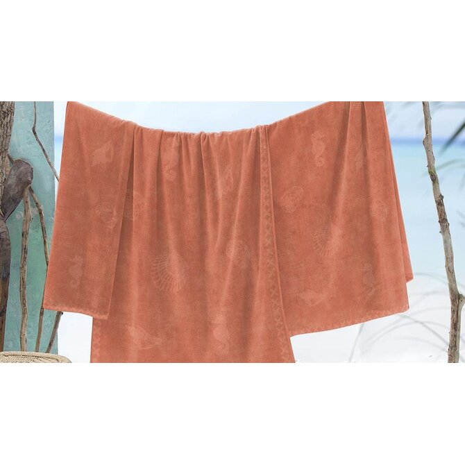 Seahorse Strandlaken Shells Coral Red 100x200 Seahorse Strandlaken Shells Coral Red 100x200