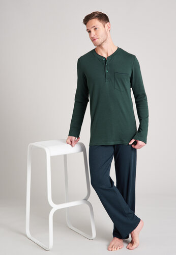 Schiesser Schiesser heren pyjama lang 175640 dark green 54 afbeelding