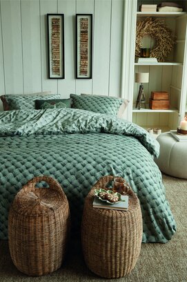 Rivièra Maison Dekbedovertrek Woven Wool Groen 200x200/220 cm