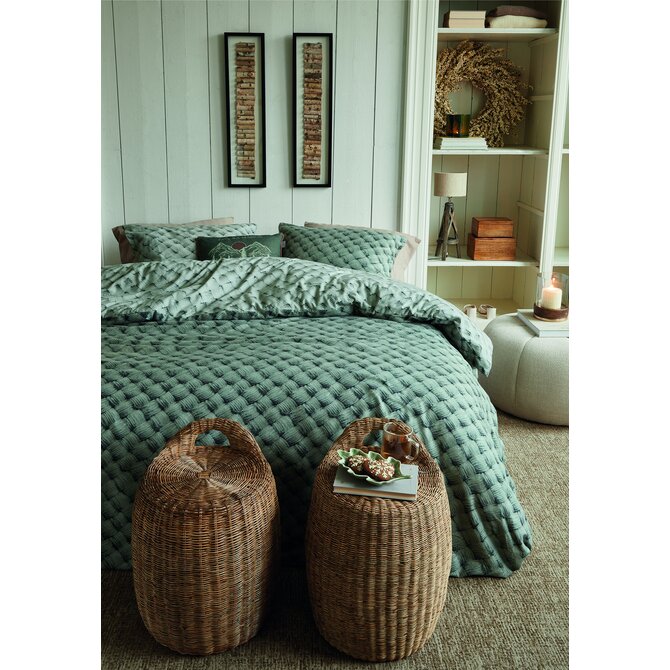 Rivièra Maison Dekbedovertrek Woven Wool Groen 240x200/220 cm