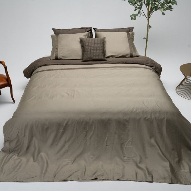 Dommelin Dekbedovertrek Listra Satijn 300tc Olijfgroen-Leem 240x200/220