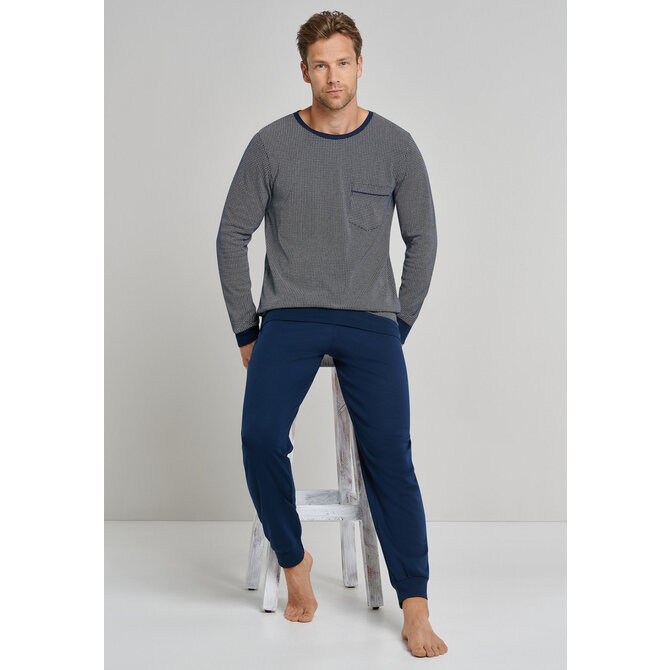 Schiesser herenpyjama 173866 lang nachtblauw Schiesser herenpyjama 173866 lang nachtblauw