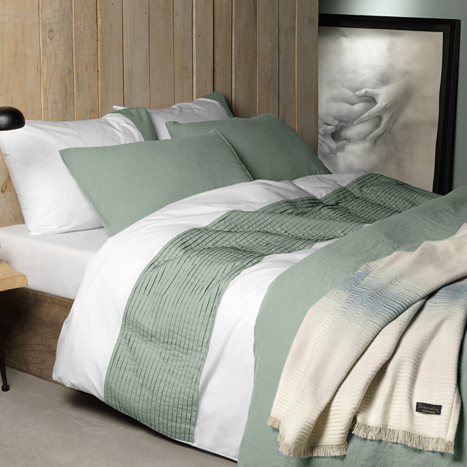 Dommelin Dekbedovertrek Elements Percal 200TC Wit-Spargroen 260x200/220 cm