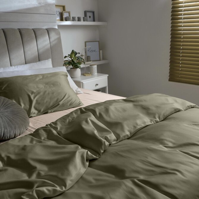 Dommelin Laken Uni Satijn 300TC 589 Olijf 270x300 cm