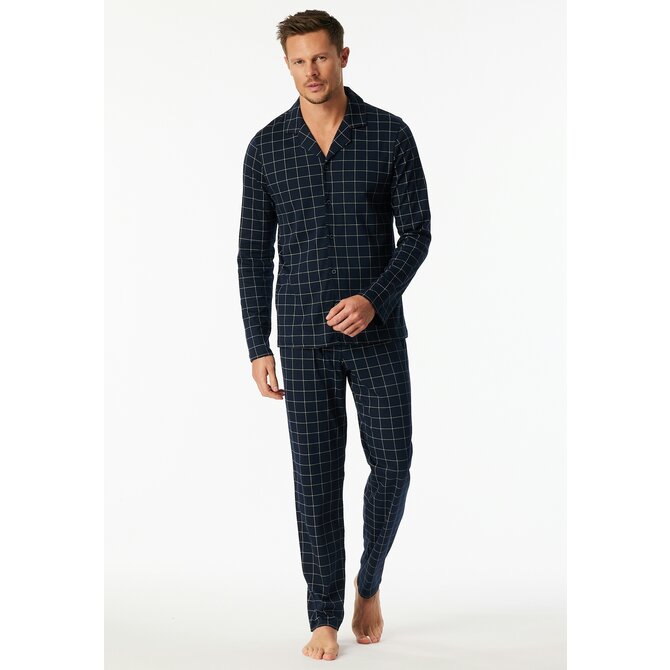 Schiesser Heren Pyjama Long  nightblue 183176 58/3XL