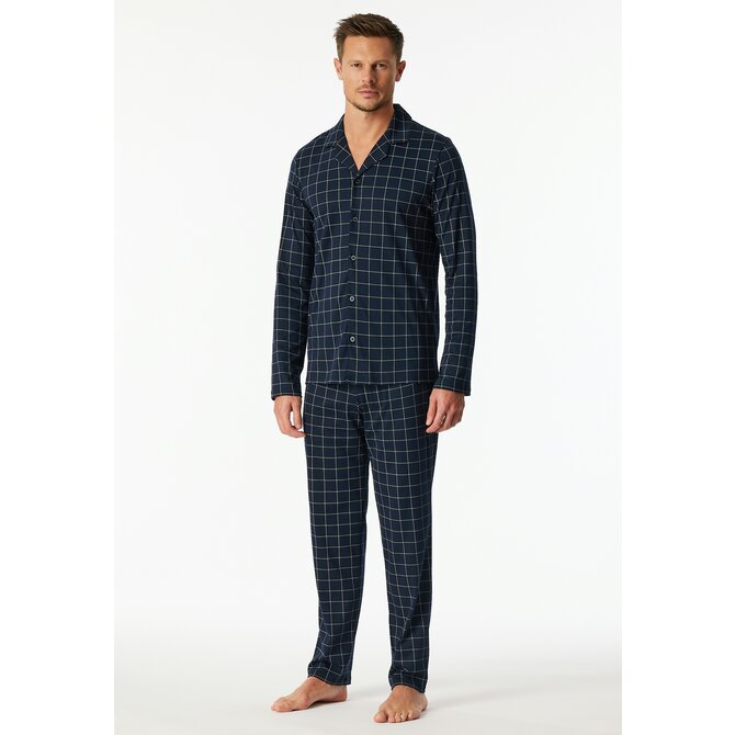 Schiesser Heren Pyjama Long  nightblue 183176 50/M