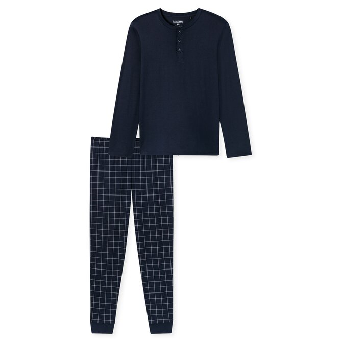 Schiesser Heren Pyjama Long  nightblue 183175 48/S