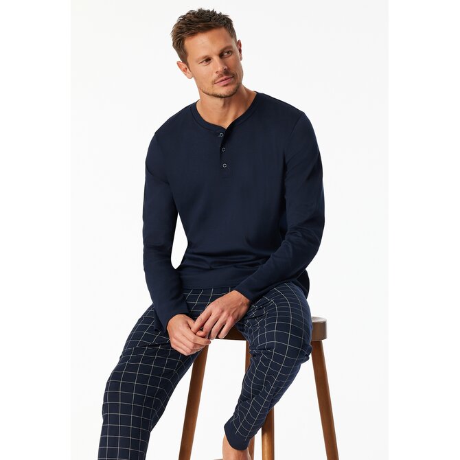 Schiesser Heren Pyjama Long  nightblue 183175 58/3XL