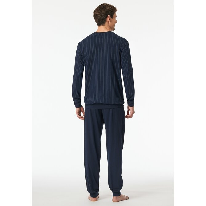 Schiesser Heren Pyjama Long  darkblue 182196 58/3XL