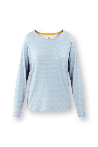 Pip Studio Pip Studio Tina Long Sleeve Top Thousand Leaves Light Blue M afbeelding