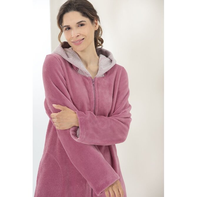 Cawo Dames Badjas met Capuchon en Ritssluiting 841 beere 48/50